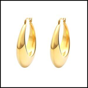Chunky Gold Plated Hoop Earrings Surgical Stainless Steel Elegant Statement